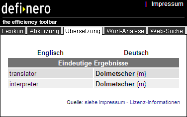 Toolbar mit Englisch-, Abkürzungs-, Synonymwörterbuch und Lexikon