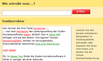 Online Korrektur deutscher Texte