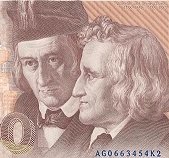 Wilhelm und Jacob Grimm auf einer bundesdeutschen Banknote