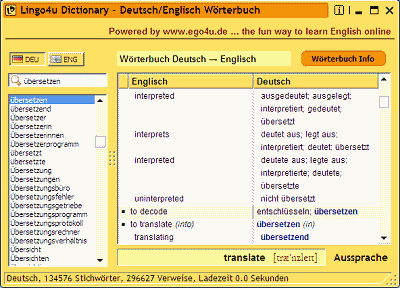 Kostenloses Wörterbuch Deutsch–Englisch