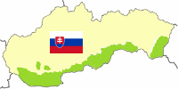 Karte der Slowakei mit markeirten Gebieten der ungarischen Minderhaeit im Süden des Landes