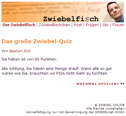 Zwiebel-Quiz zur deutschen Sprache: 46 Punkte von 60